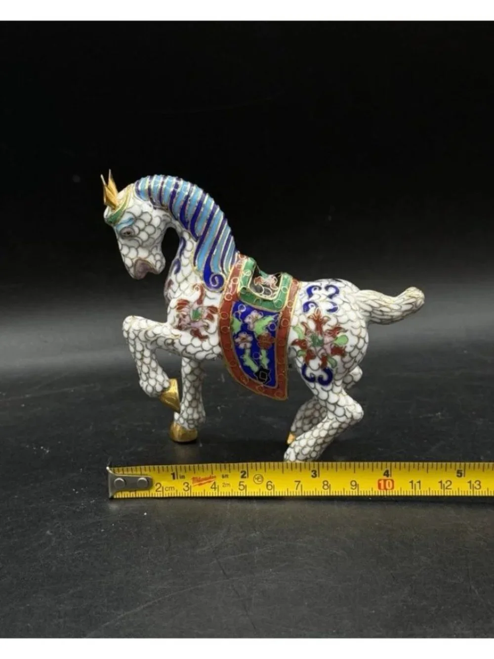 Traditional Brass Enamel Cloisonne Horse Figurine Multicolor